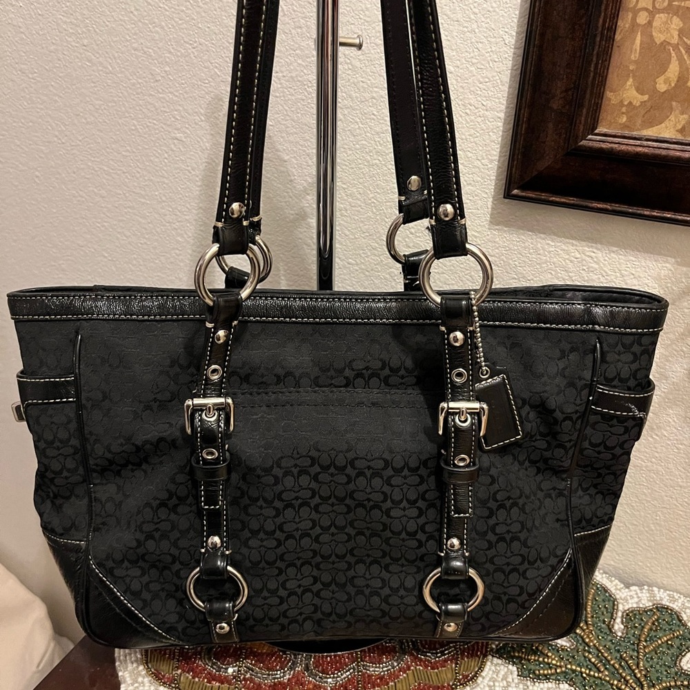 Coach Black Signature Monogram bag with Black LeatherTrimand Silver HardwareNWOT